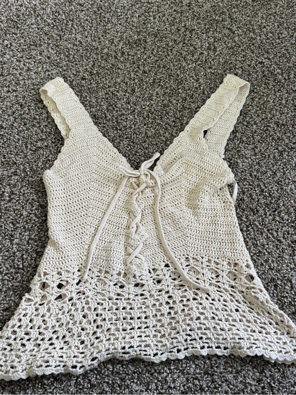 Aqua Cream Crochet Lace-Up Tank